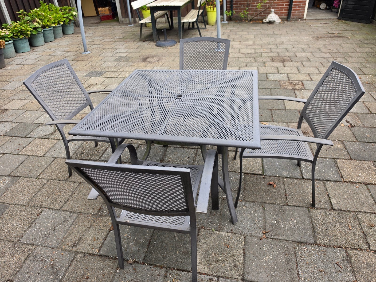 Aluminium tuinset – tafel + 4 stoelen – stevige uitvoering, Tuin en Terras, Ophalen, Gebruikt, Aluminium