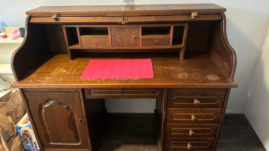 Antiek rolluikbureau van massief hout, Ophalen of Verzenden
