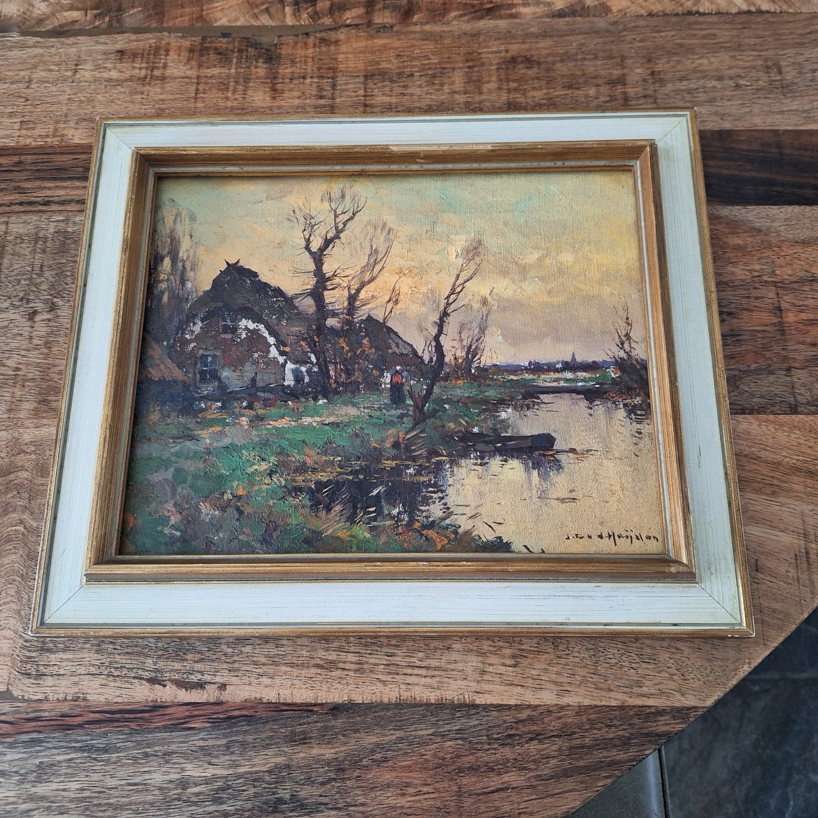Oud Hollands Landschap Schilderij - Gesigneerd, Antiek en Kunst, Doek, Oud hollands, Ophalen of Verzenden, Landschap