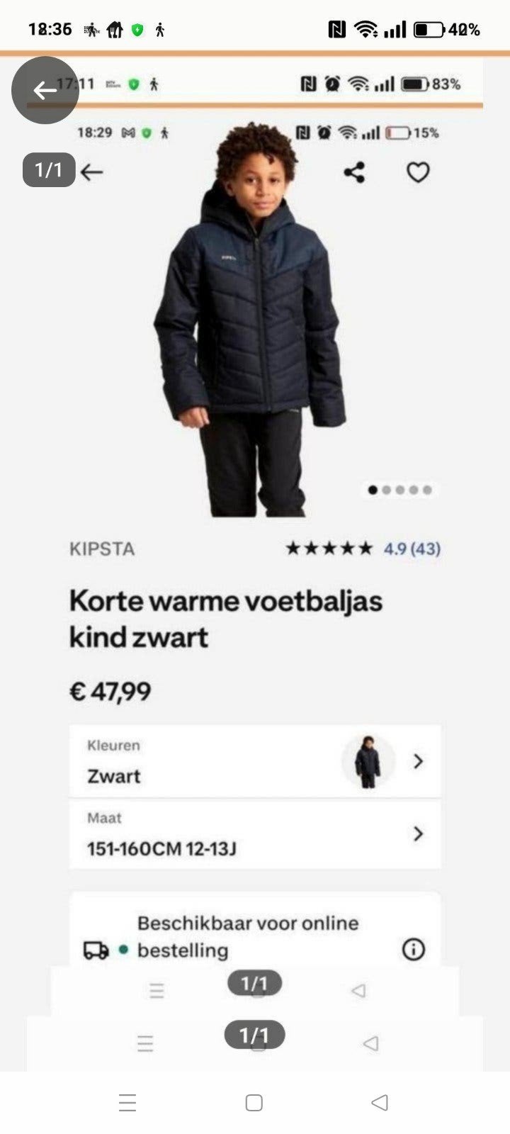 Kipsta Winter Voetbaljas kids zwart maat 151-160cm 12-13jaar, Ophalen of Verzenden, Overige typen