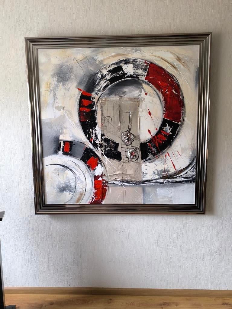 Mooi 3D Schilderij - Abstract Rood/Zwart/Wit 1.35 x 1.35 m, Ophalen of Verzenden