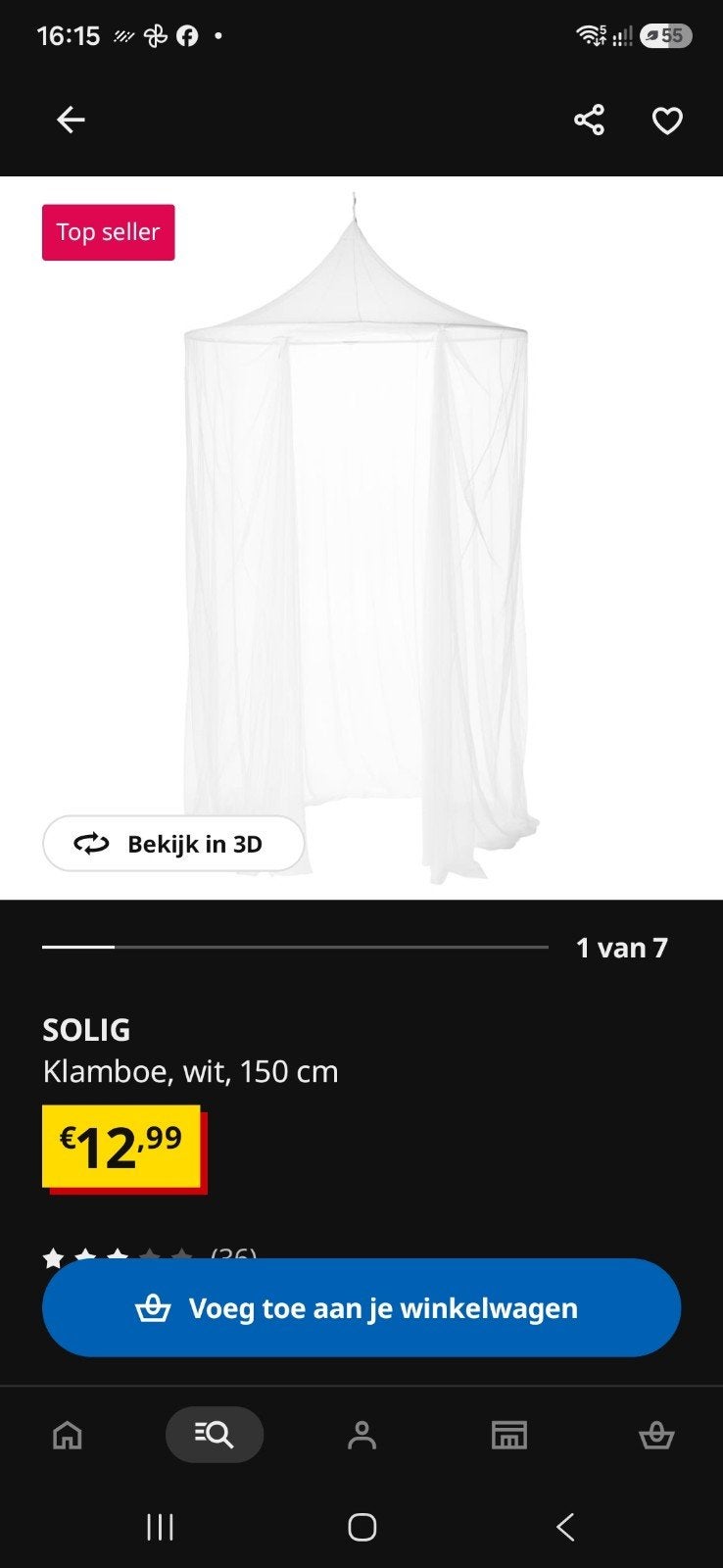 Gratis SOLIG Klamboe, wit, 150 cm, Ophalen, Wit, 140 cm, Hout