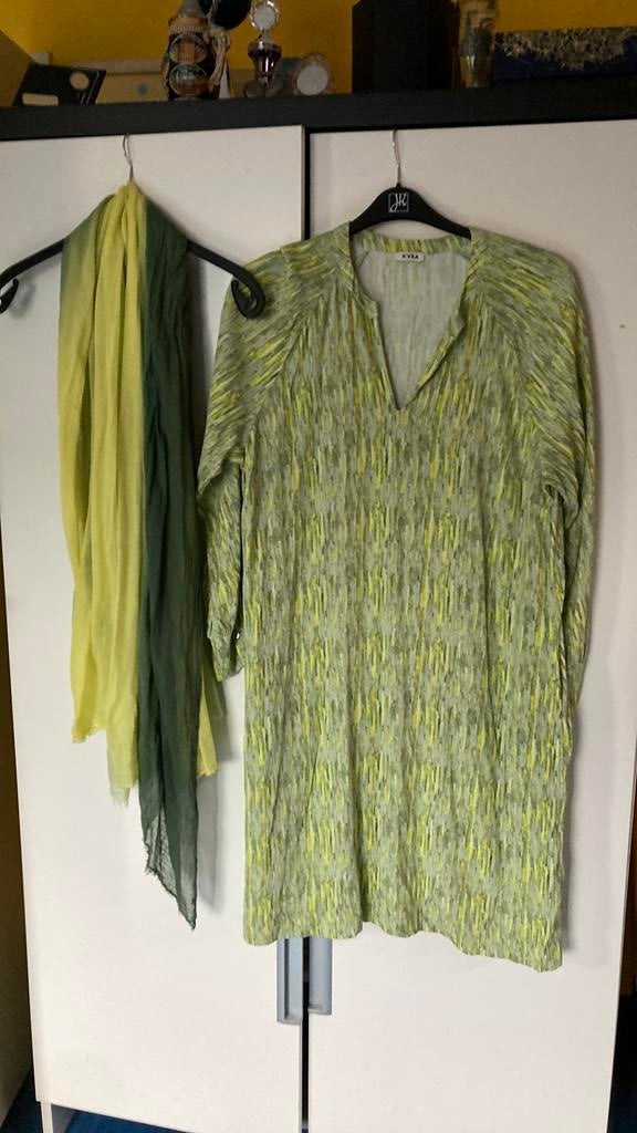 Kyra set jurk plus sjaal nieuw 46, Blauw, Maat 46/48 (XL) of groter, Ophalen of Verzenden, Zo goed als nieuw