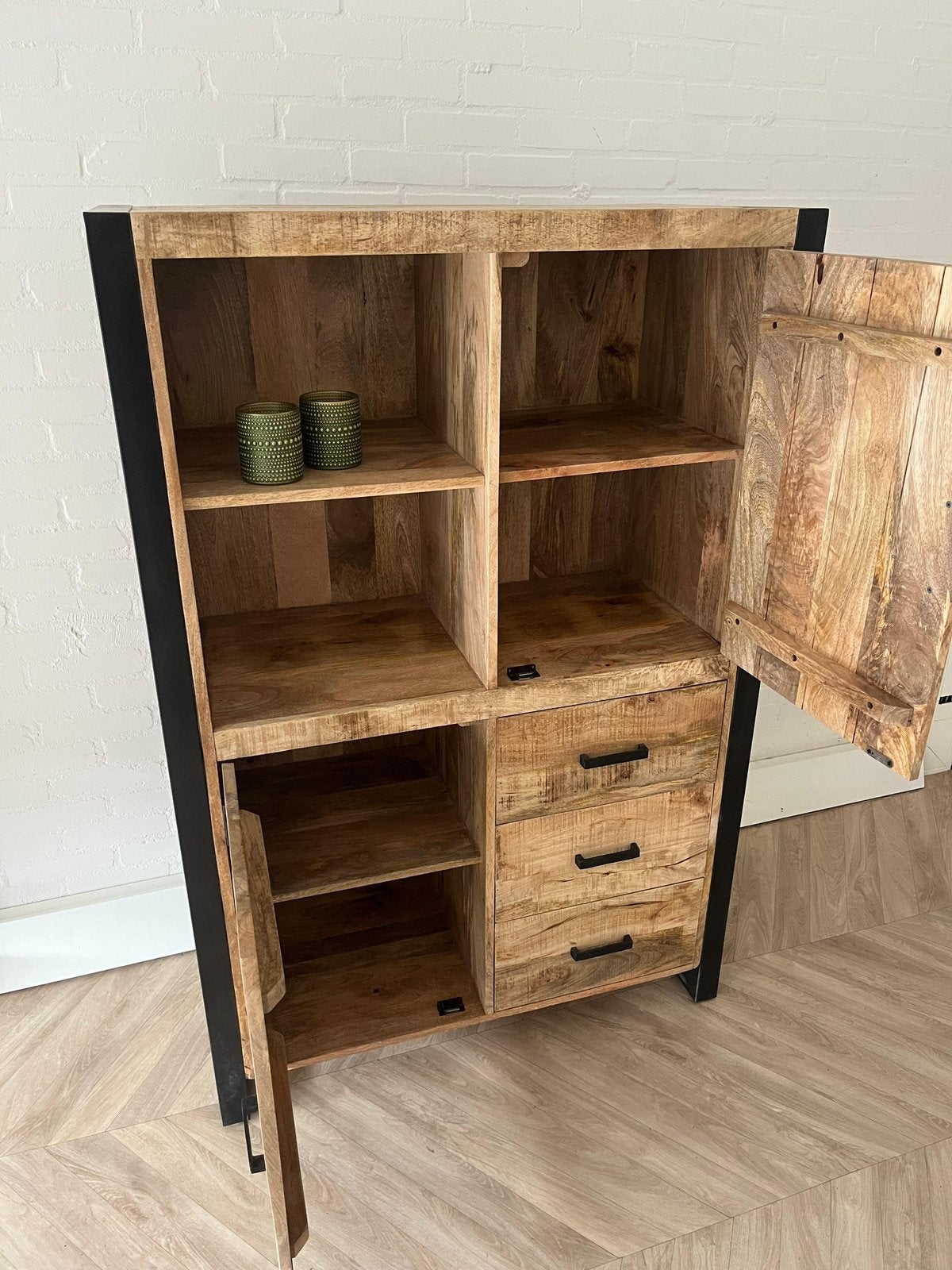 Magazijn leegverkoop open kast Britt mangohout metaal zwart, Overige houtsoorten, Nieuw, Ophalen of Verzenden, Info@wkhome.nl