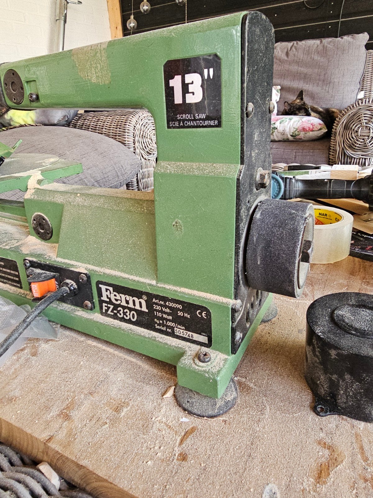 Ferm FZ-330 Figuurzaagmachine met schuurtrommel, Ophalen, Gebruikt, Ferm, 30 tot 70 mm