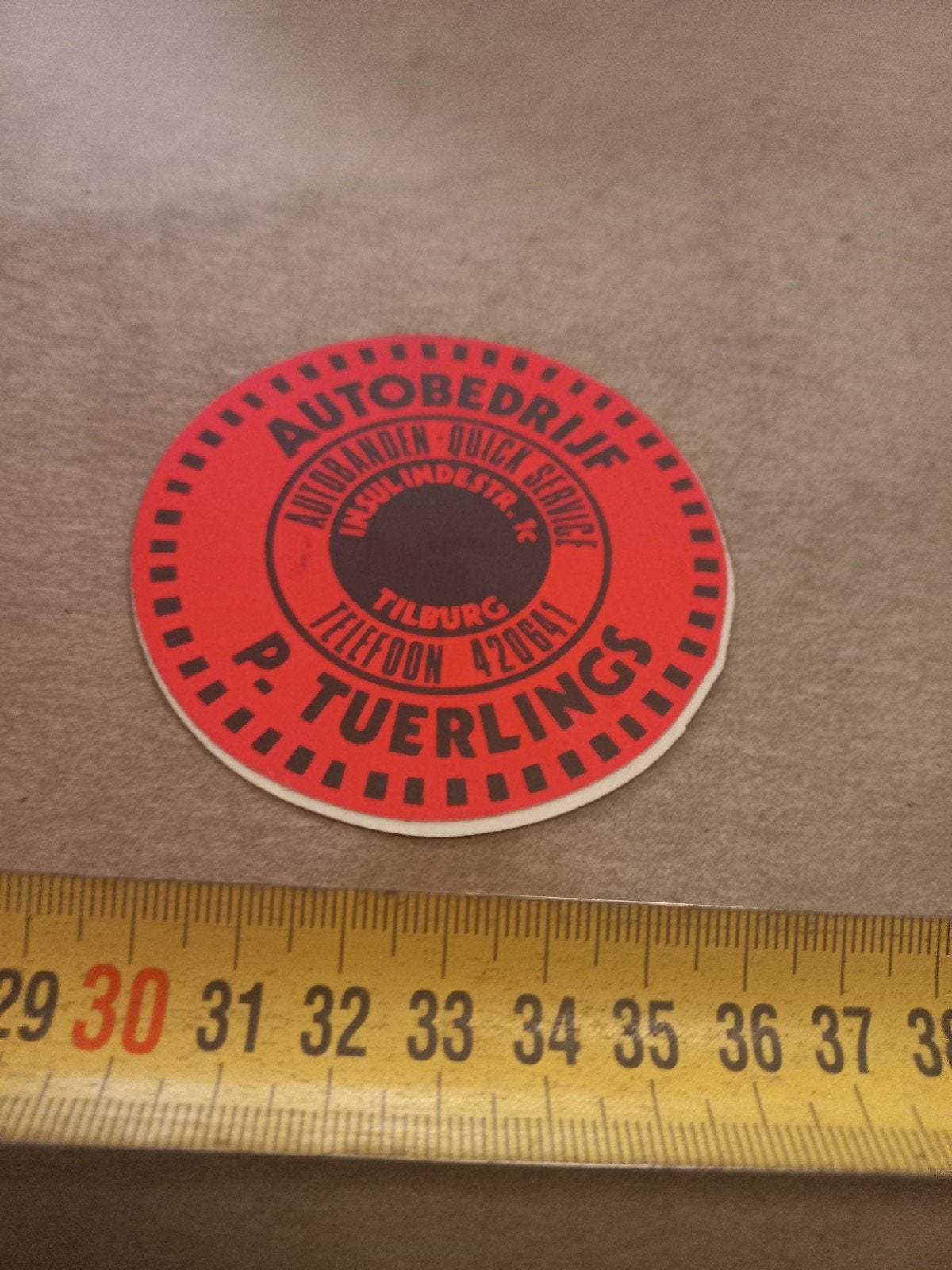 Vintage Autobedrijf P. Tuerlings Tilburg sticker, Ophalen of Verzenden