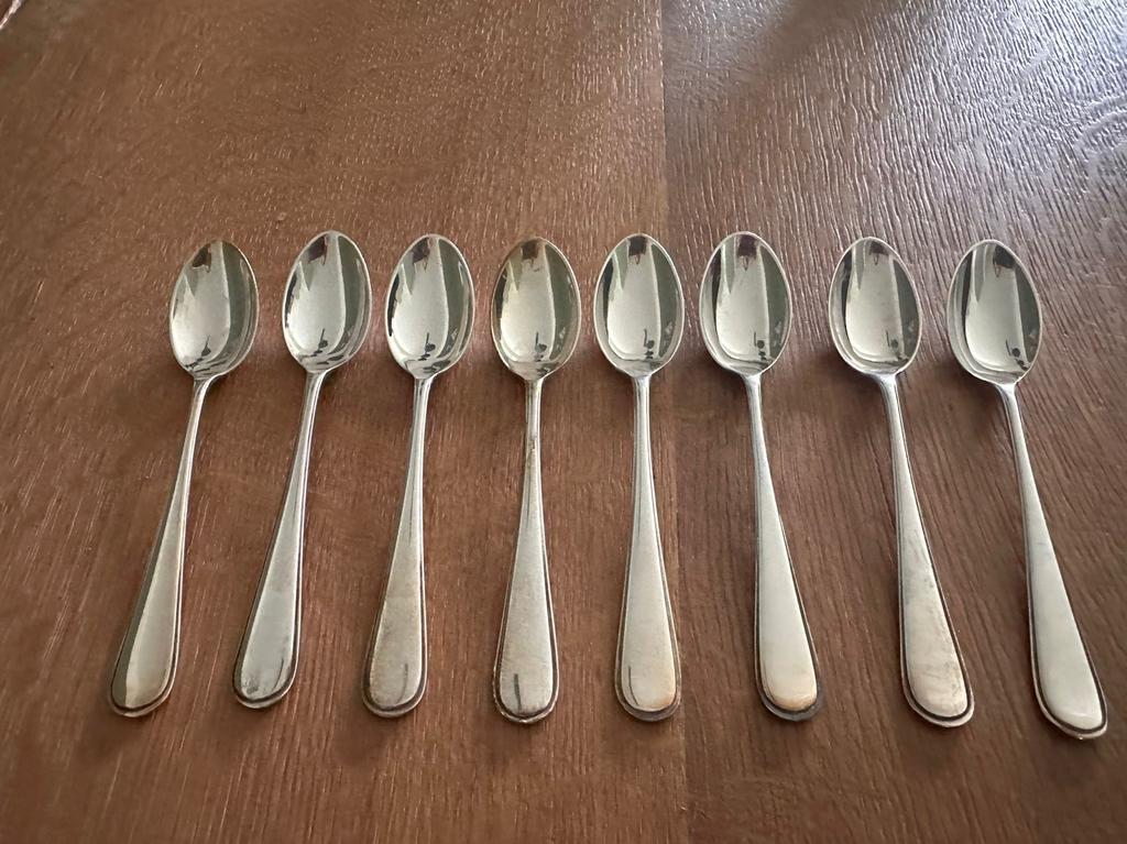 8 verzilverde lepeltjes van Keltum, Antiek en Kunst, Antiek | Bestek, Ophalen of Verzenden