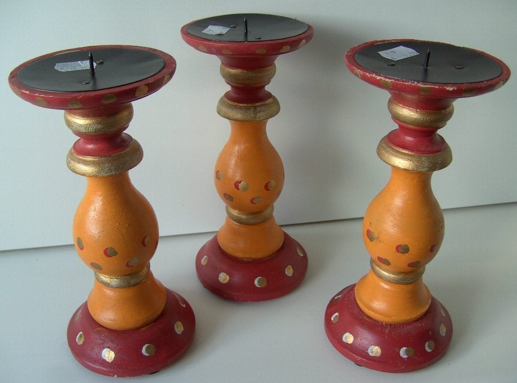 HOUTEN KANDELAAR STOMPKAARSEN 21,5 cm 3 STUKS NIEUW, Diversen, -, -, Nieuw, Ophalen of Verzenden