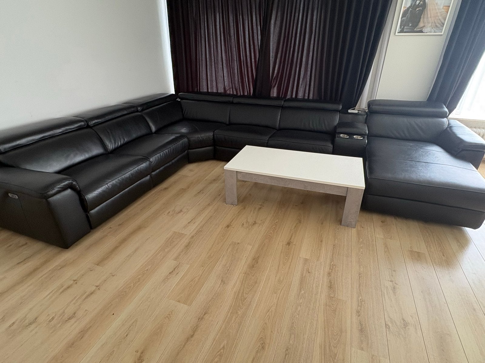 Luxe Zwarte Leren Hoekbank met Relaxfuncties, Ophalen of Verzenden, Zo goed als nieuw, Leer