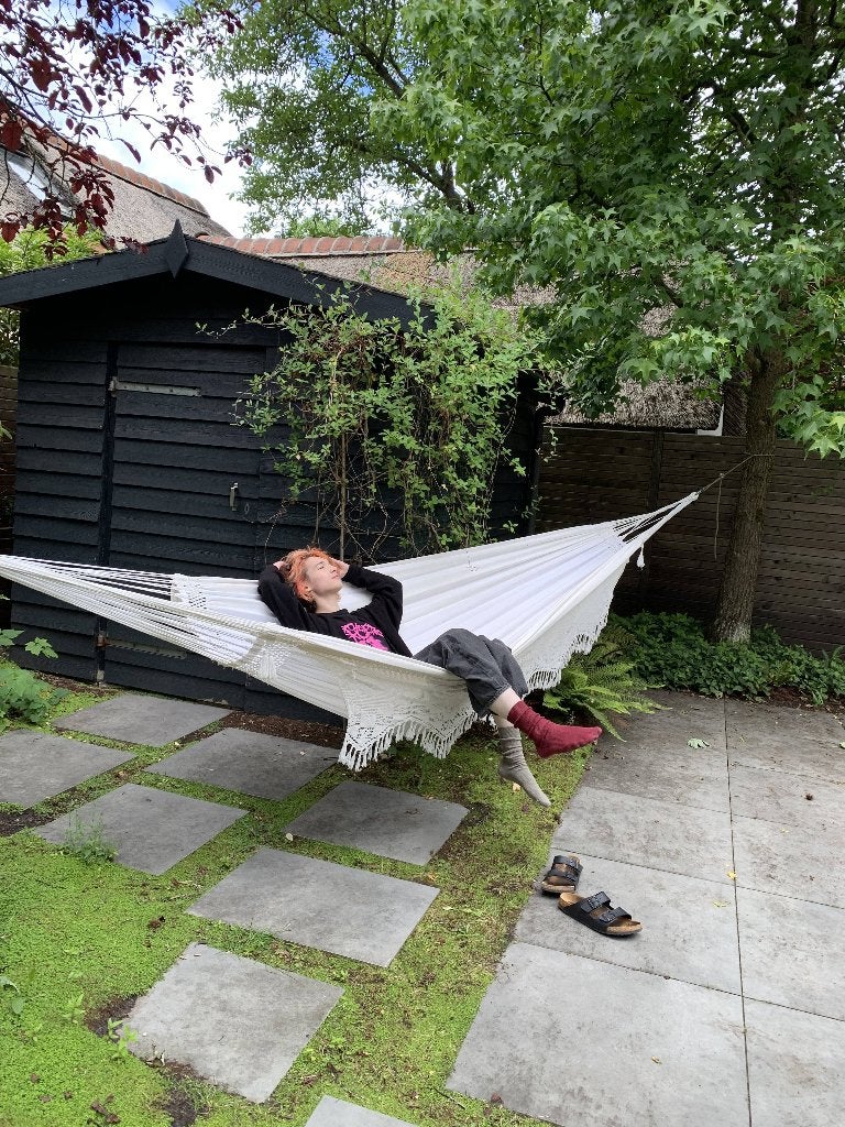 Handgeknoopte hangmat, Tuin en Terras, Ophalen of Verzenden, Zo goed als nieuw, Meerpersoons, Binnen