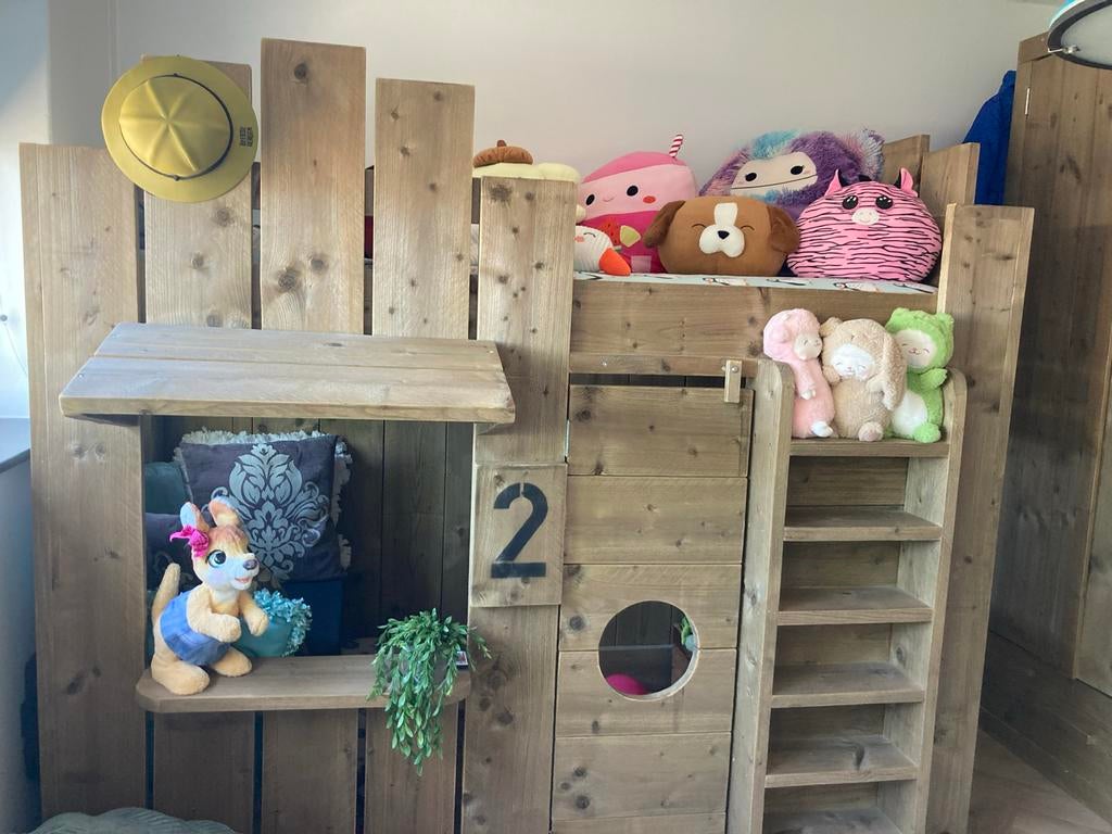 Steigerhouten Hoogslaper - Robuust en Sfeervol, Kinderen en Baby's, Kinderkamer | Stapelbedden en Hoogslapers, Ophalen, Zo goed als nieuw