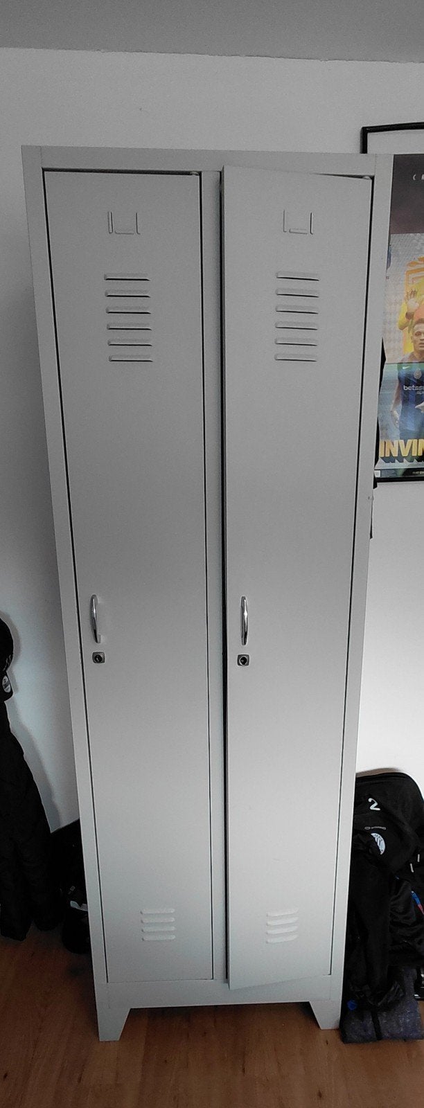 Grijze metalen locker kast - 185x50x60 cm, Met deur(en), Gebruikt, Industriële, Metaal