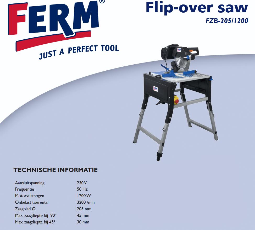 Ferm FZB-205 / 1200 Flip Over Zaagtafel/verstekzaag TSM1028, Doe-het-zelf en Verbouw, Gereedschap | Zaagmachines, Ophalen, Gebruikt