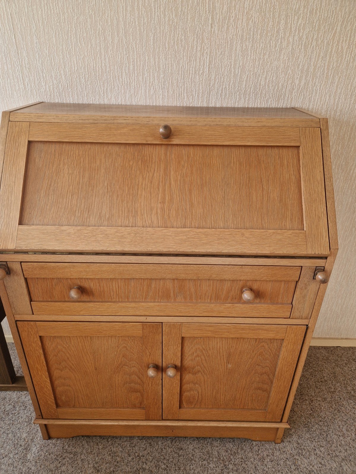 Vintage houten secretaire / klepbureau met veel opbergruimte, Ophalen, Gebruikt