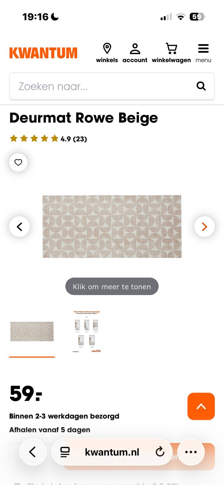 Deurmat nieuw kwantum, 60 cm of meer, Ophalen of Verzenden, Zo goed als nieuw, Minder dan 5 m²