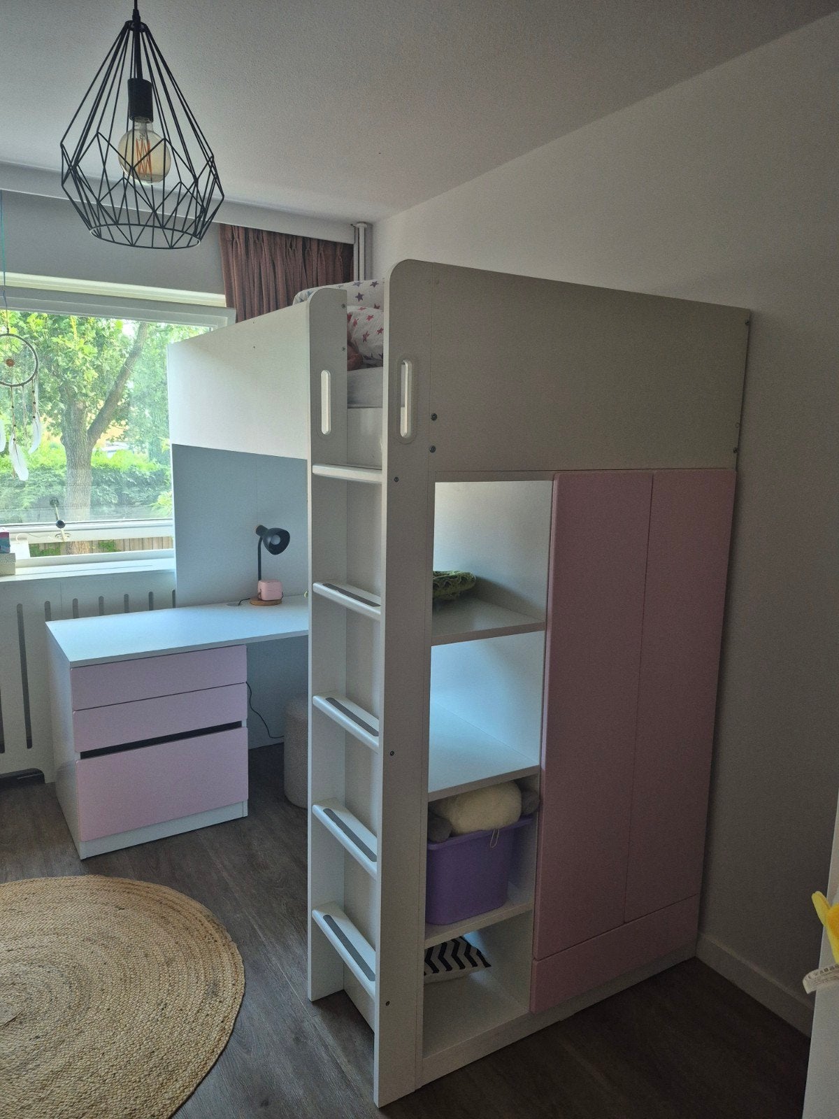 IKEA Småstad Hoogslaper met bureau en kast - Roze, Ophalen, Gebruikt, Eenpersoons, 90 cm