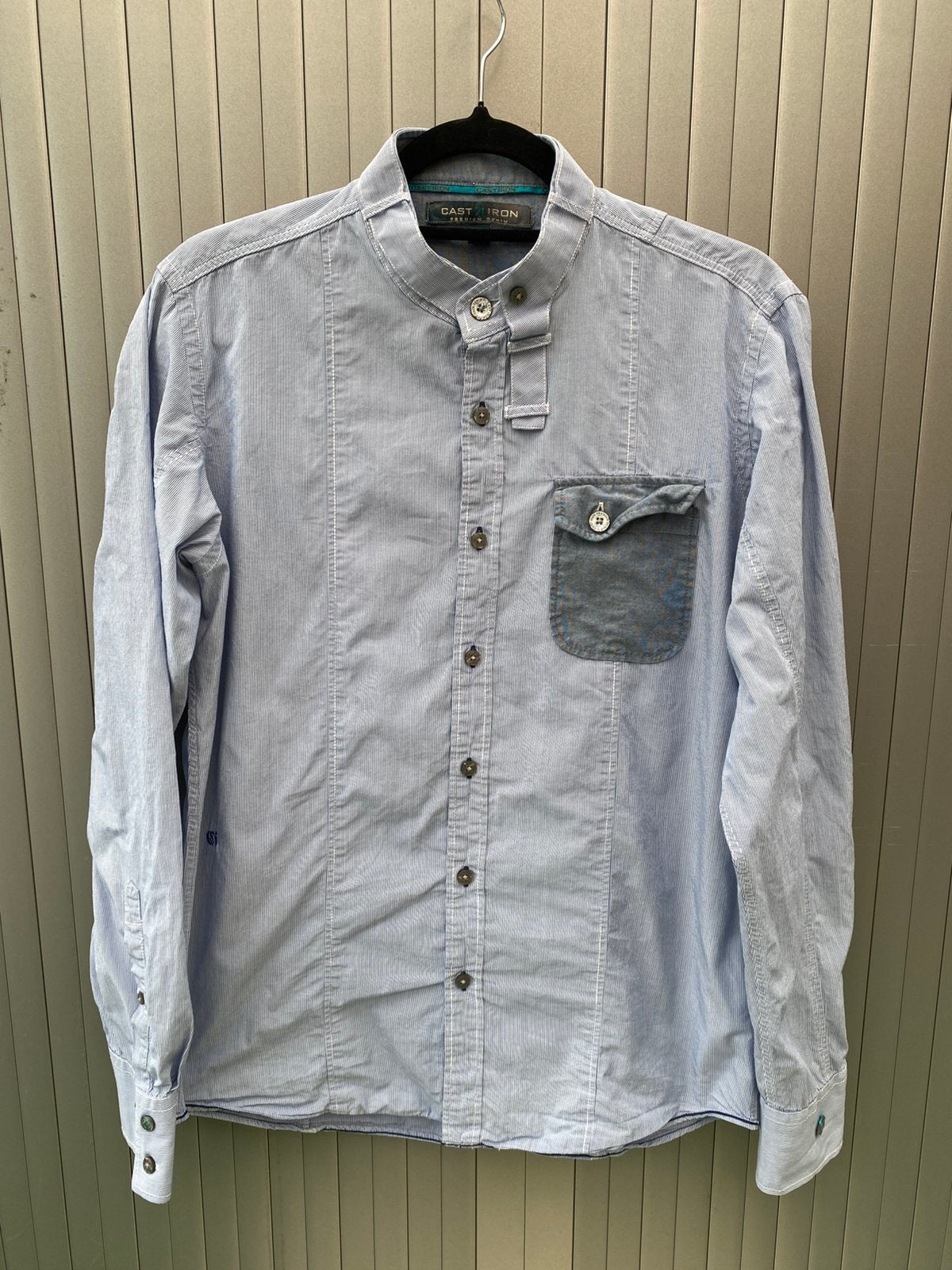 Cast Iron blouse L lichtblauw, Ophalen of Verzenden, Zo goed als nieuw, Blauw, Halswijdte 41/42 (L)