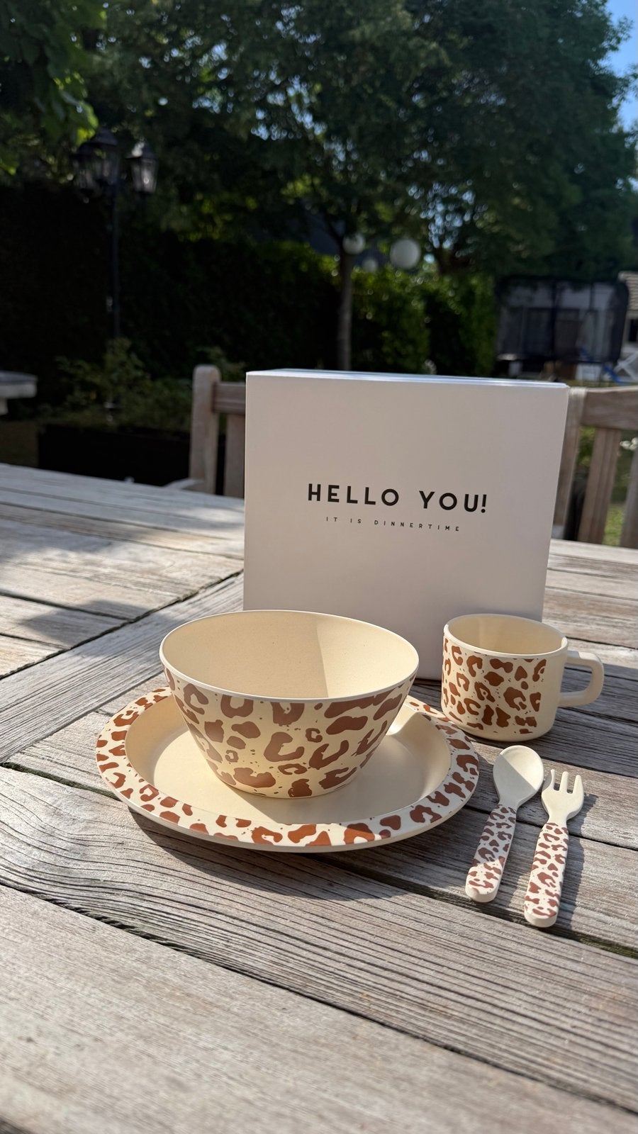 Leuke leopard en stippen baby servies - Nieuw in doos, Ophalen of Verzenden, Nieuw