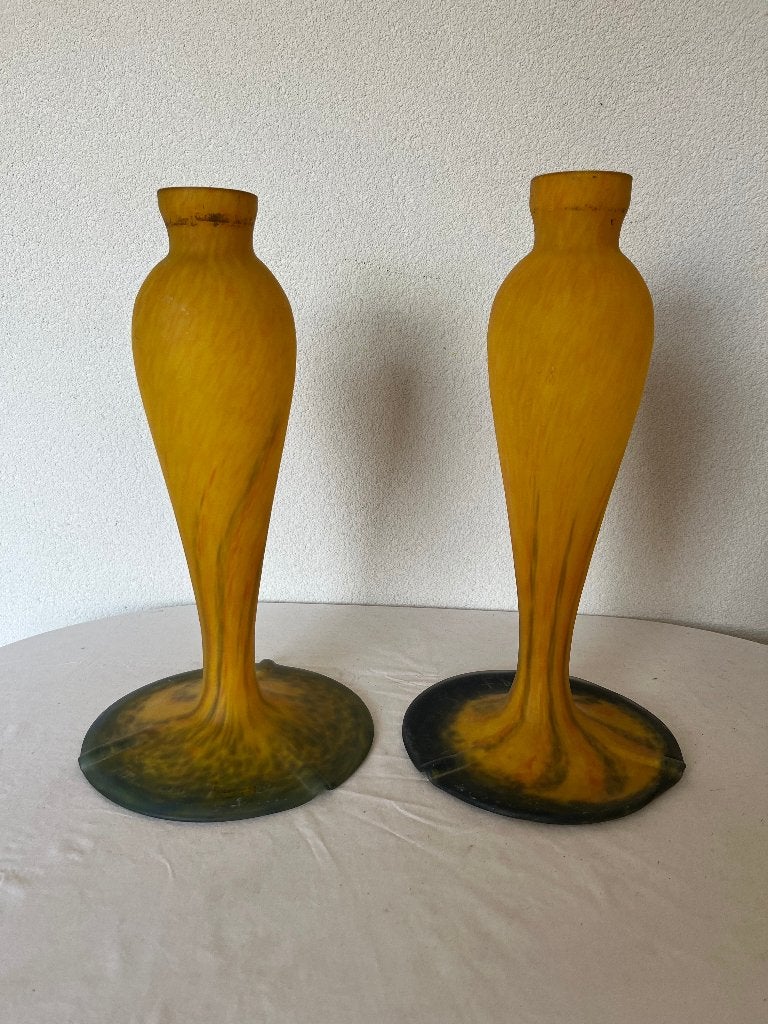 Antieke Glazen Lampvoeten Art de France Emile Galle, Ophalen of Verzenden