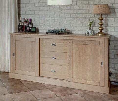 Vintage BKS massief eiken dressoir/TV-meubel, Ophalen, Met deur(en), 150 tot 200 cm, Eikenhout