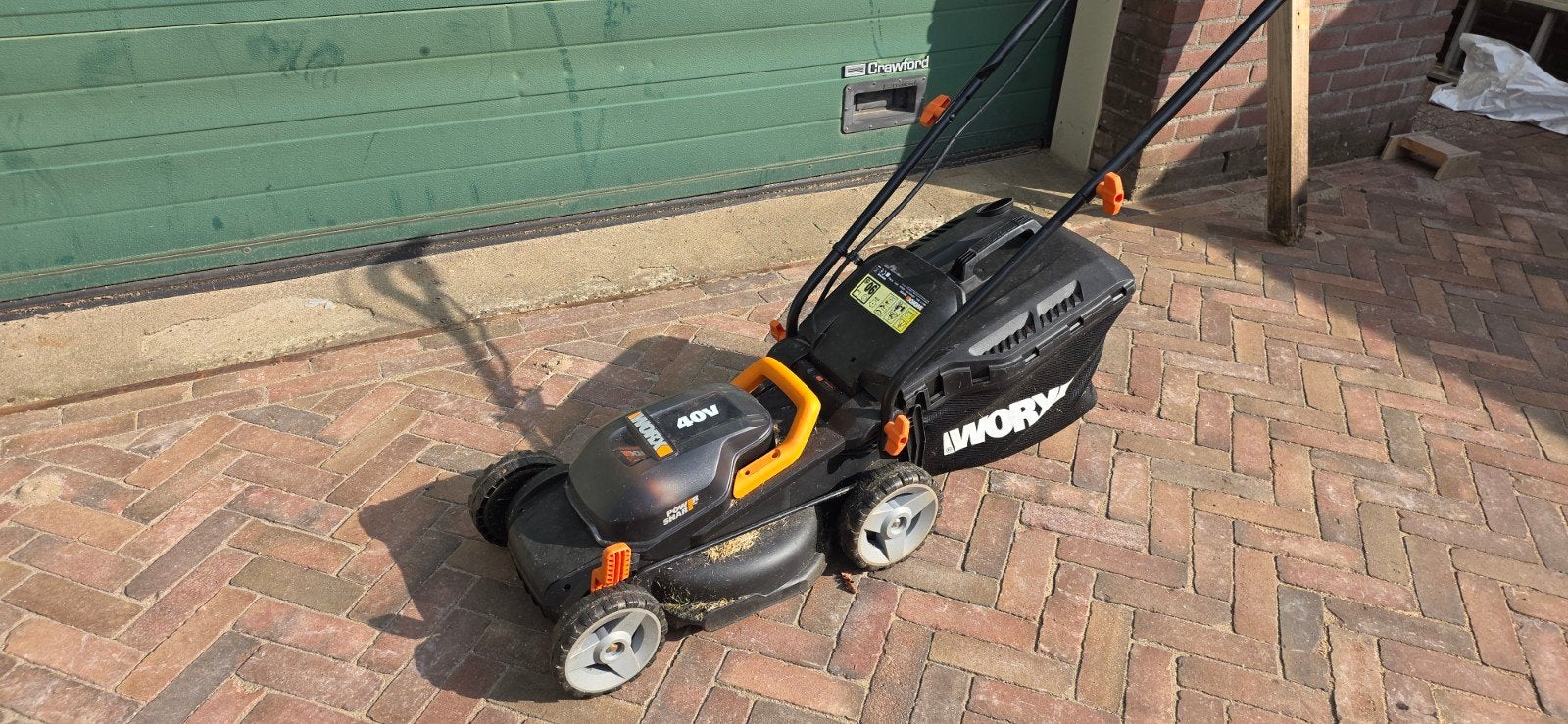 Worx accu grasmaaier 40v, Tuin en Terras, Ophalen, Gebruikt, Opvangbak, 30 t/m 39 cm