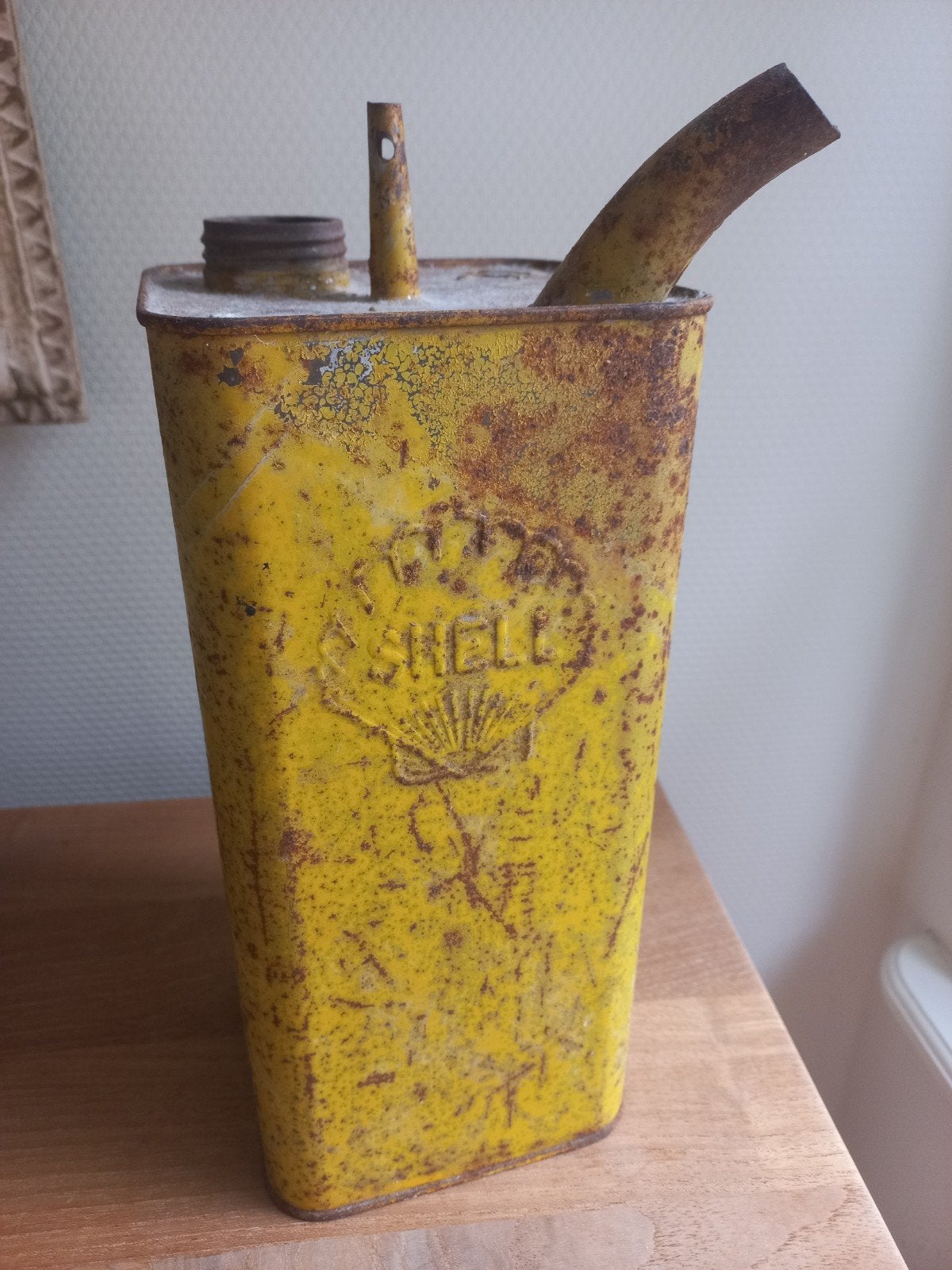 Oude vintage retro Shell olievat grrl, Antiek en Kunst, Ophalen of Verzenden