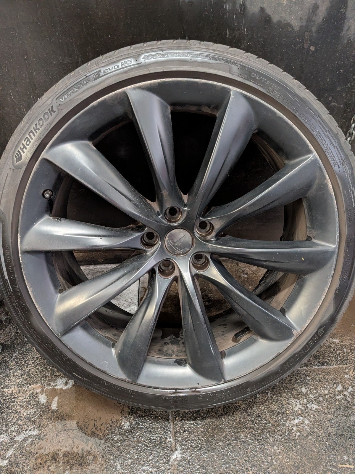 22" Tesla Model X Turbine velgen Onyx incl. TPMS, Ophalen, Gebruikt, 285 mm, Banden en Velgen
