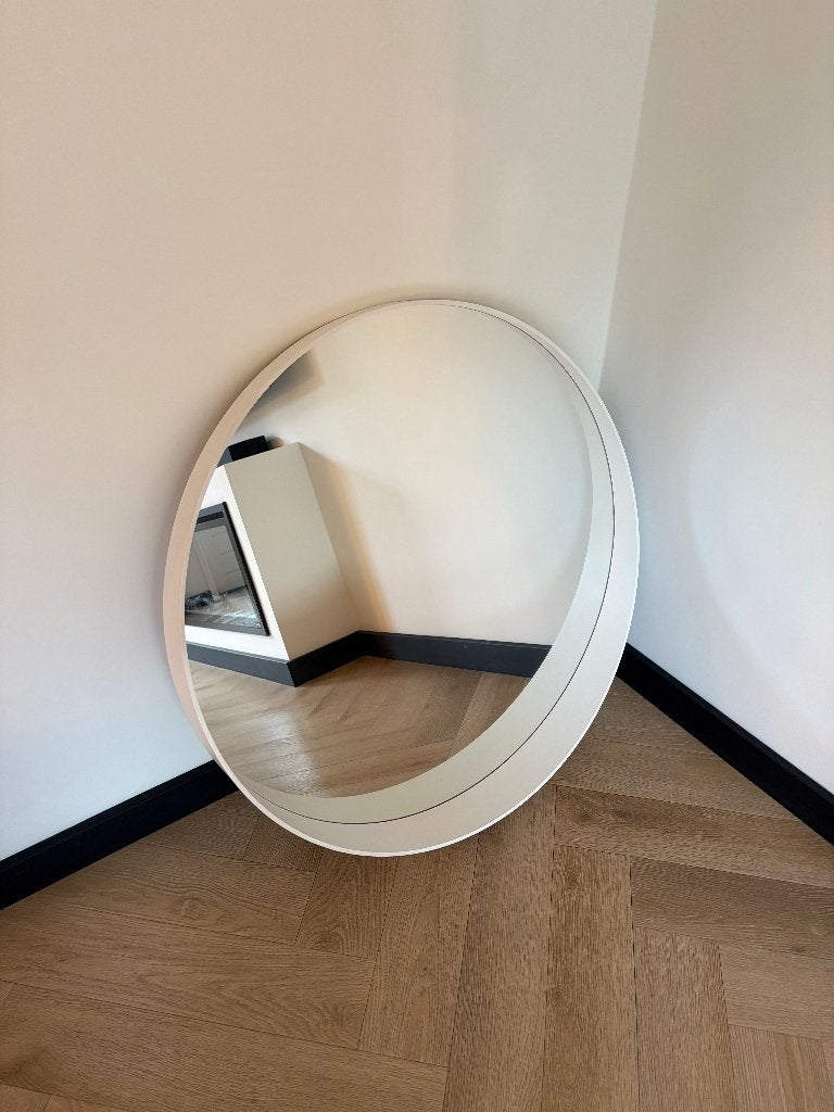 IKEA ROTSUND ronde spiegel 80 cm / Round Mirror – Wit, Ophalen, Rond, Zo goed als nieuw, 75 tot 100 cm
