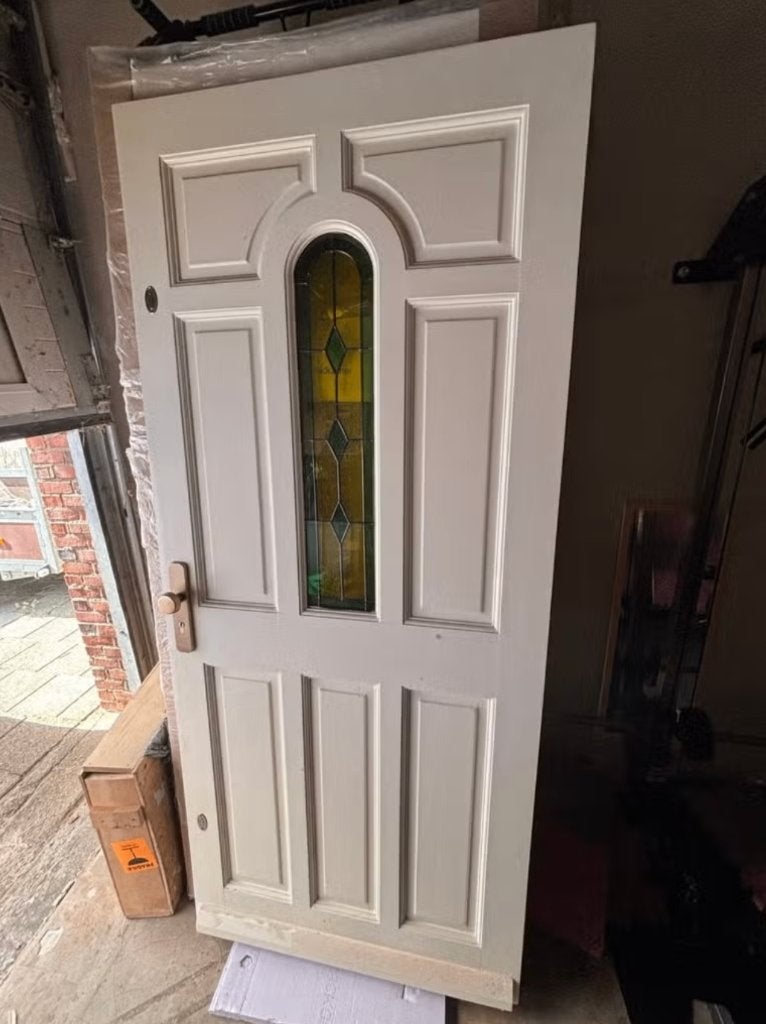 Klassieke Buitendeur met Glas-in-lood, Doe-het-zelf en Verbouw, Ophalen, Gebruikt, 80 tot 100 cm, Buitendeur