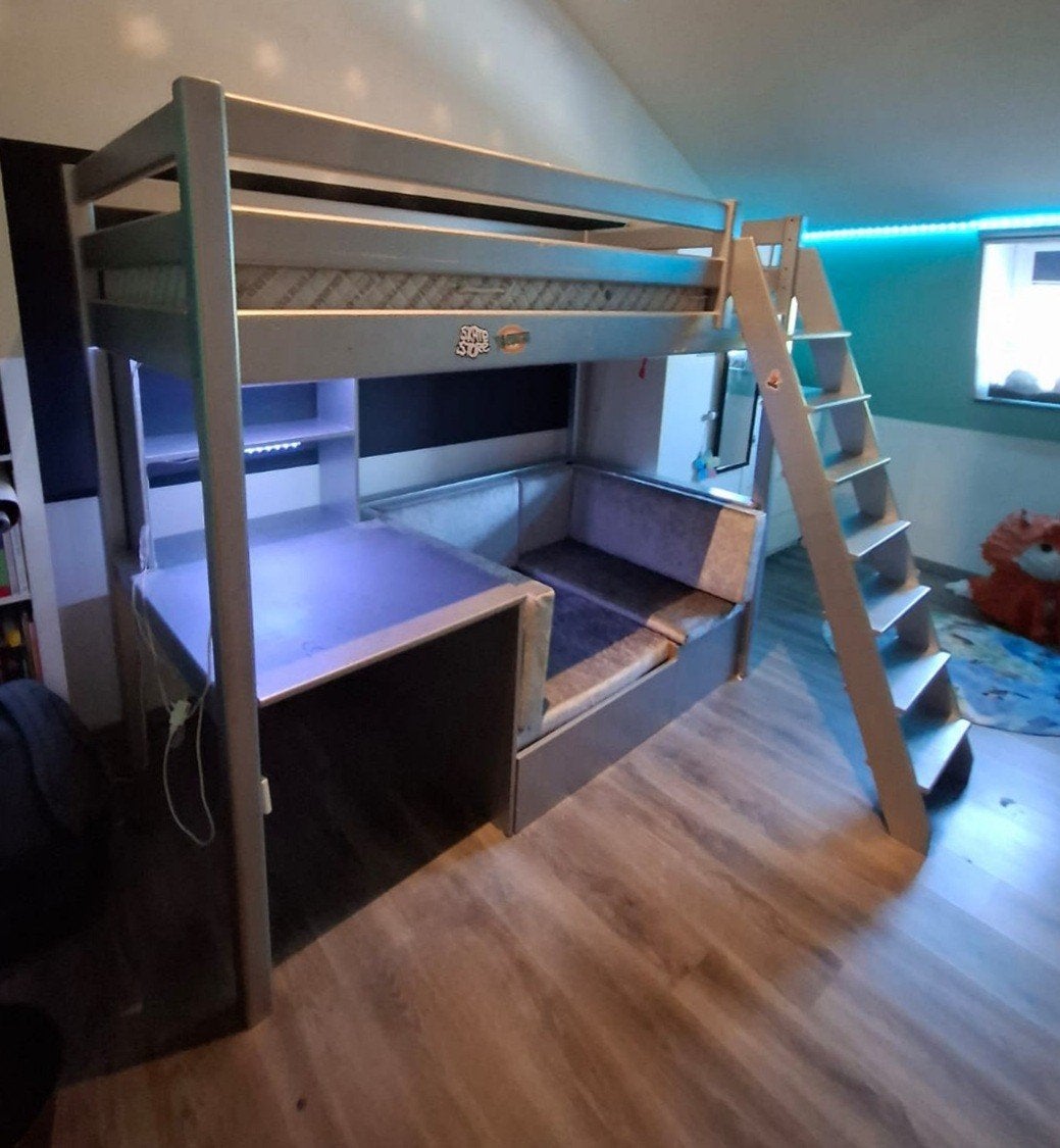 Hoogslaper met bureau en bank, Huis en Inrichting, Slaapkamer | Stapelbedden en Hoogslapers, Ophalen, Gebruikt, Eenpersoons, 200 cm
