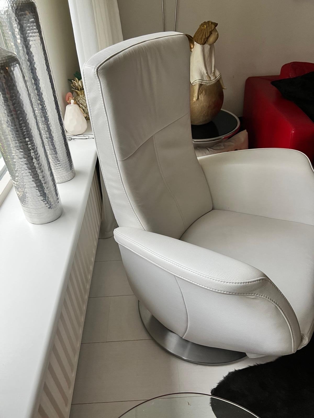 Leren relaxfauteuil met voetensteun - Wit, Ophalen, Gebruikt, Leer, 75 tot 100 cm