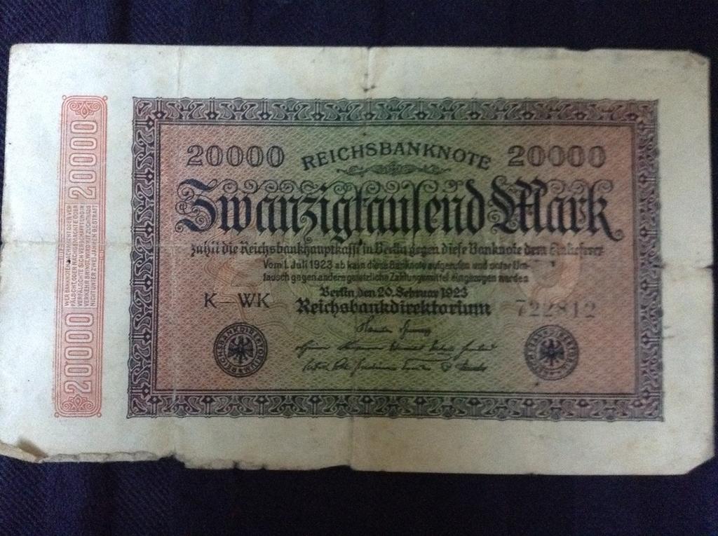 Duits Reichsbanknote van 20000 Mark uit 1923, Postzegels en Munten, Ophalen of Verzenden, Duitsland, Los biljet