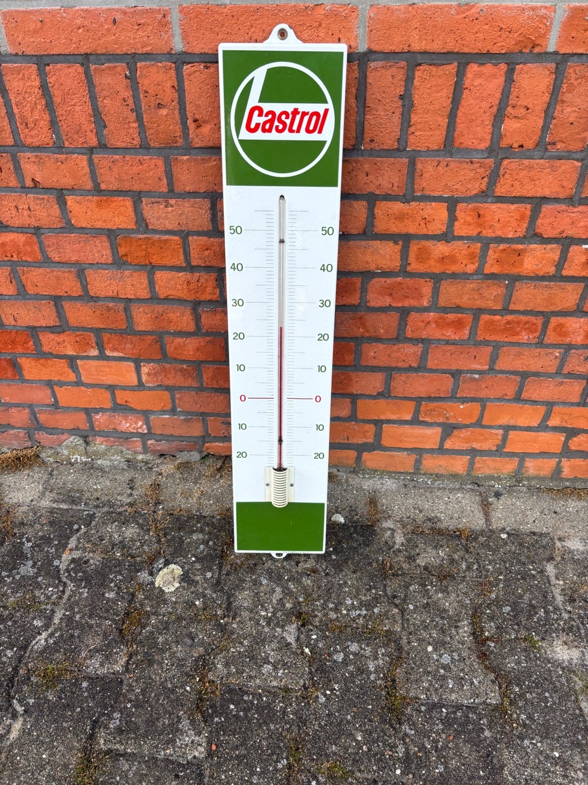 Emaille castrol thermometer reclamebord, Verzamelen, Ophalen of Verzenden, Zo goed als nieuw