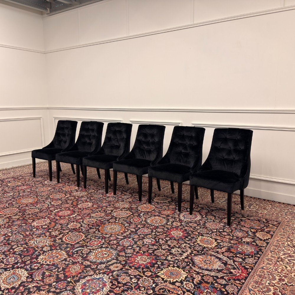 Set Klassiek Engelse Fluwelen Zwarte Chesterfield Stoelen, Ophalen of Verzenden