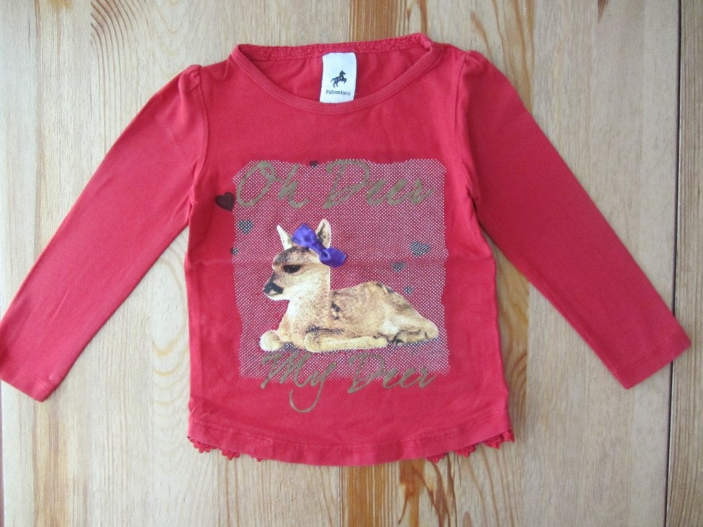 Rood shirtje met hertje Palomino maat 92, Ophalen of Verzenden, Gebruikt, Meisje, Shirt of Longsleeve