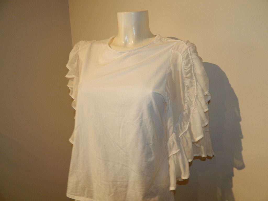 Dorothee Schumacher shirt zijde mouwen lagen roesel 3/40, Maat 38/40 (M), Verzenden, Wit, Zo goed als nieuw