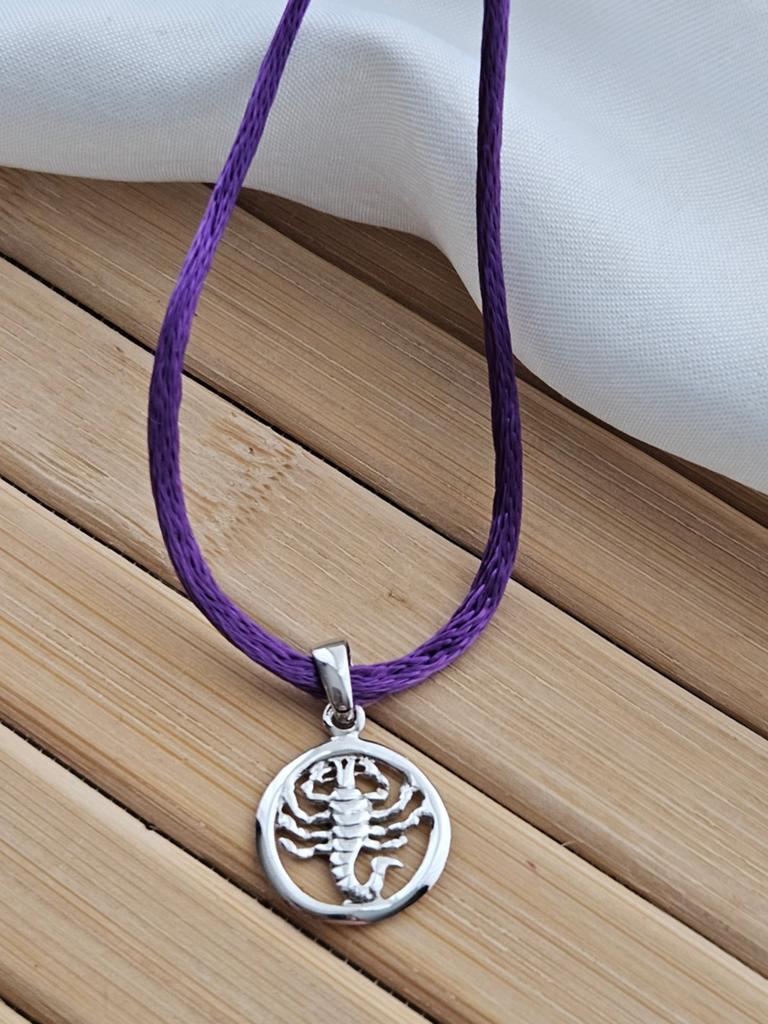 Sterling zilver en zijde schorpioen ketting, Met hanger, Paars, Nieuw, Ophalen of Verzenden