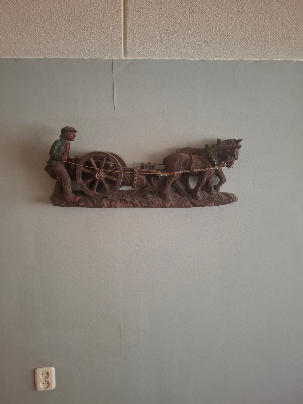 Vintage wanddecoratie: Man met kar en paarden, Antiek en Kunst, Ophalen of Verzenden
