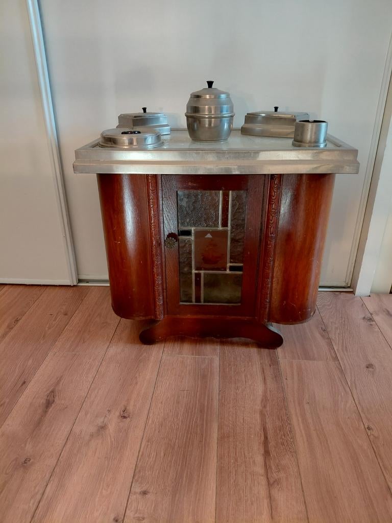 Antiek rookkastje met glas-in-lood en warmhoudfunctie, Ophalen