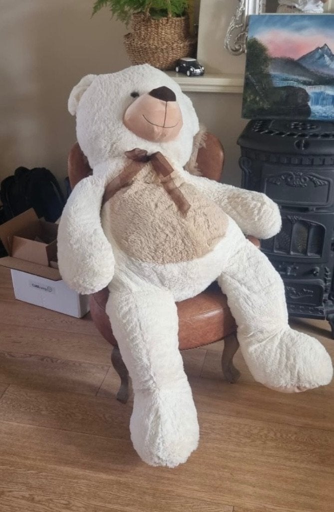 Grote XXL Teddybeer 130 cm – Wit 🧸, Ophalen, Beer, Zo goed als nieuw, Met kleding of accessoire