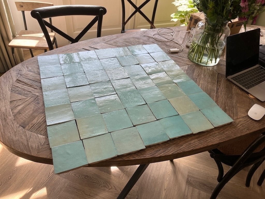 Partij(500m2) Handgemaakte Marokaanse Tegels Aquablauw, Ophalen, 60 cm of meer, Keramiek, Nieuw