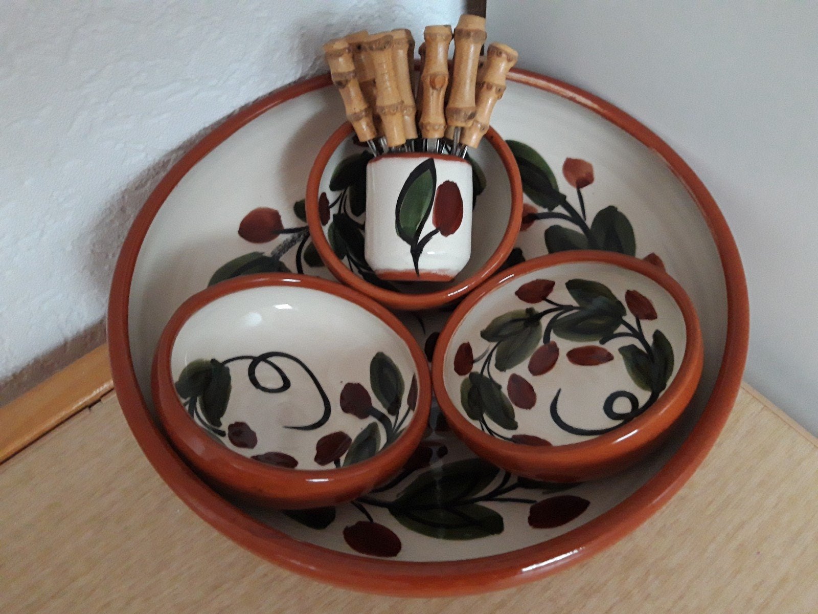 Tapas set incl vorkjes, Ophalen of Verzenden, Overige stijlen, Aardewerk, Schaal of Schalen