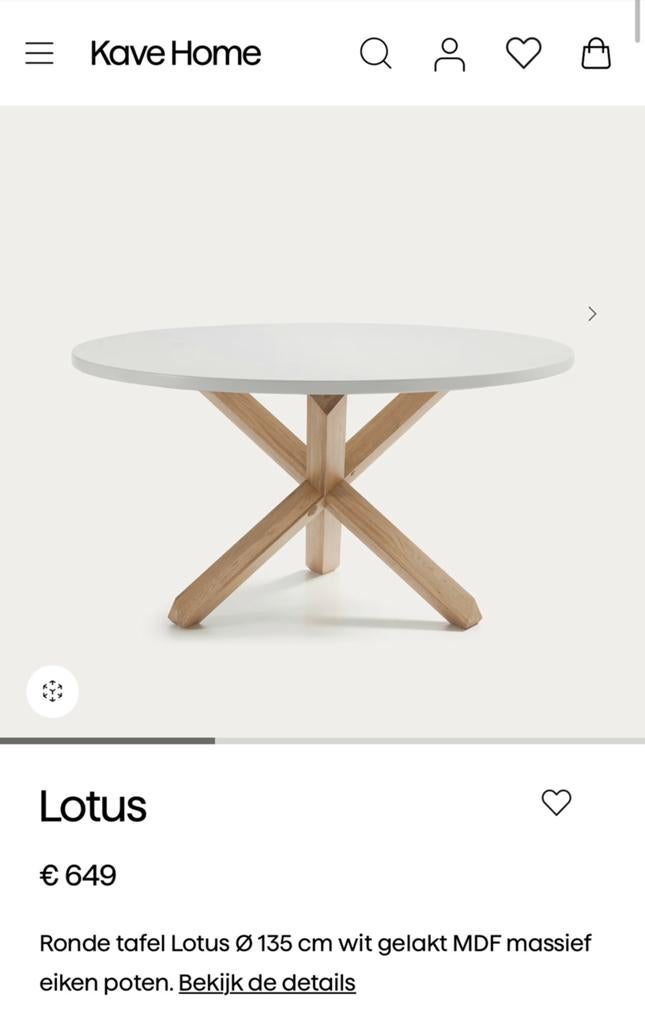 Ronde eettafel wit 135cm kave home, Huis en Inrichting, Tafels | Eettafels, Ophalen, Zo goed als nieuw, Rond, 100 tot 150 cm