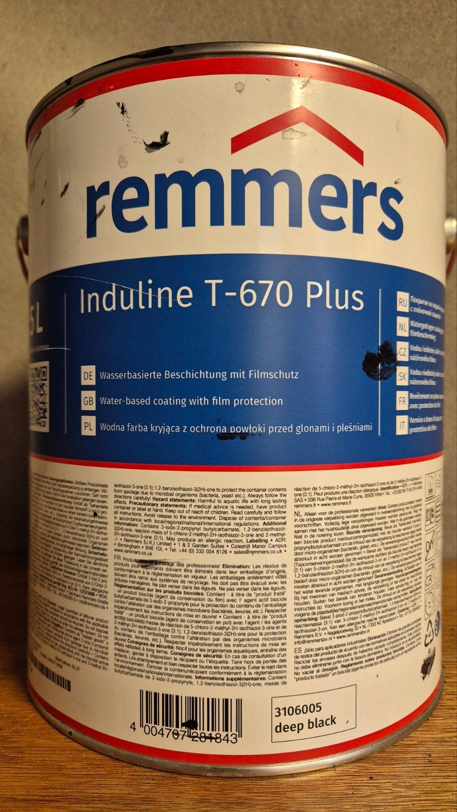 Remmers Induline T-670 Plus - Diepzwarte verf 5L, Doe-het-zelf en Verbouw, Verf, Beits en Lak, Ophalen, Gebruikt, Zwart, Verf