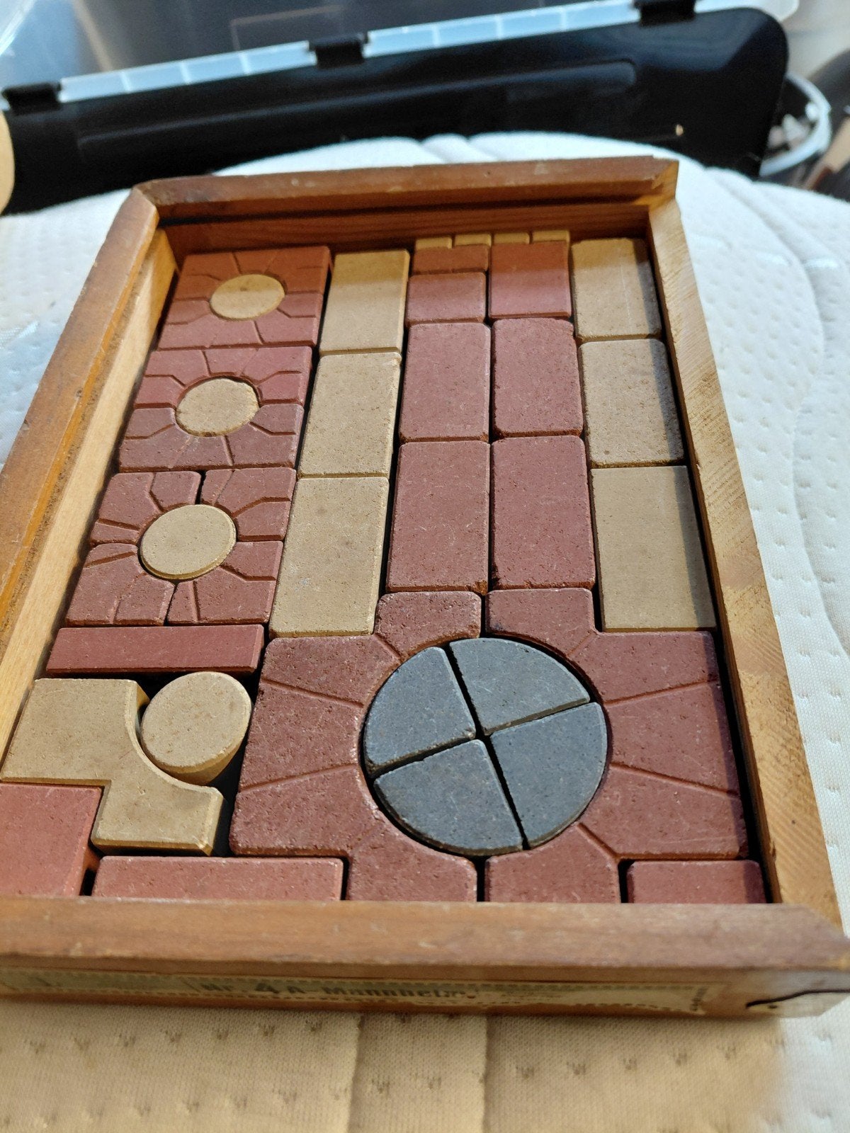 Antiek legpuzzel/bouwspel in houten kist, Ophalen of Verzenden, Gebruikt, Knutselen