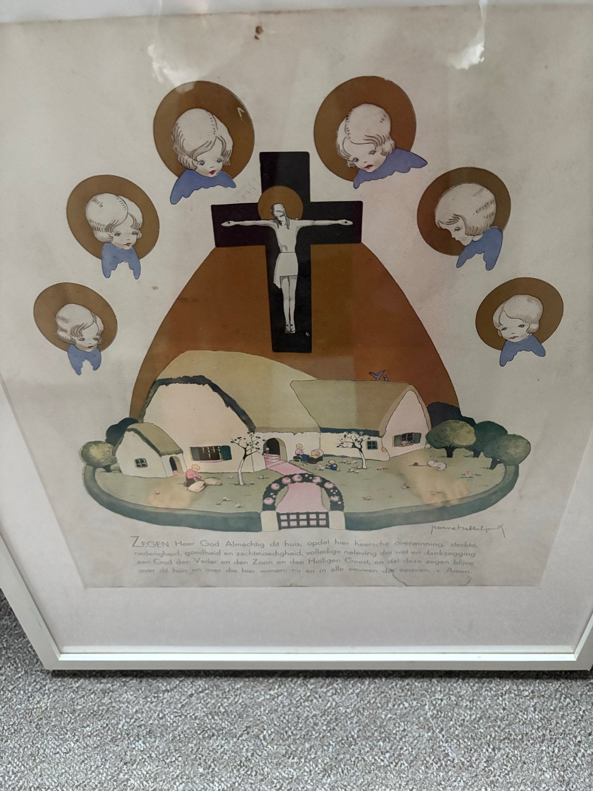 Originele Jeanne Hebbelynck litho – 1932 – religieus, Antiek en Kunst, Kunst | Etsen en Gravures, Ophalen, Ingelijst, Religie
