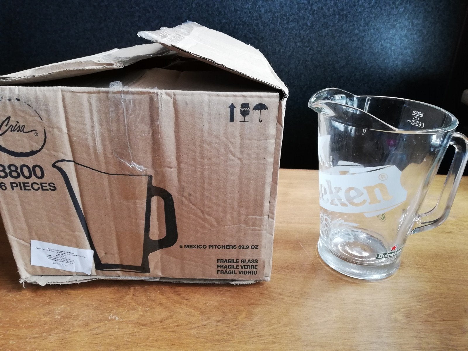 Heineken glazen pul schenkkan 1.5 L (4 beschikbaar, nieuw), Ophalen of Verzenden, Nieuw, Overige typen