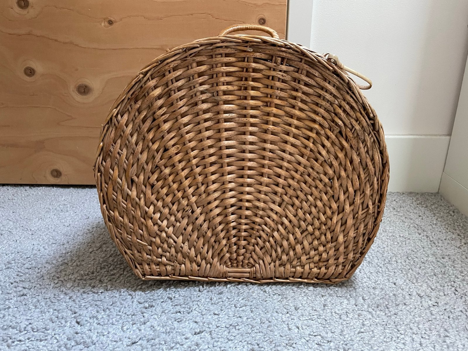 Bohemian rieten mand in schelpvorm - Vintage opberger, Gebruikt, Gevlochten, Mand, Ophalen of Verzenden