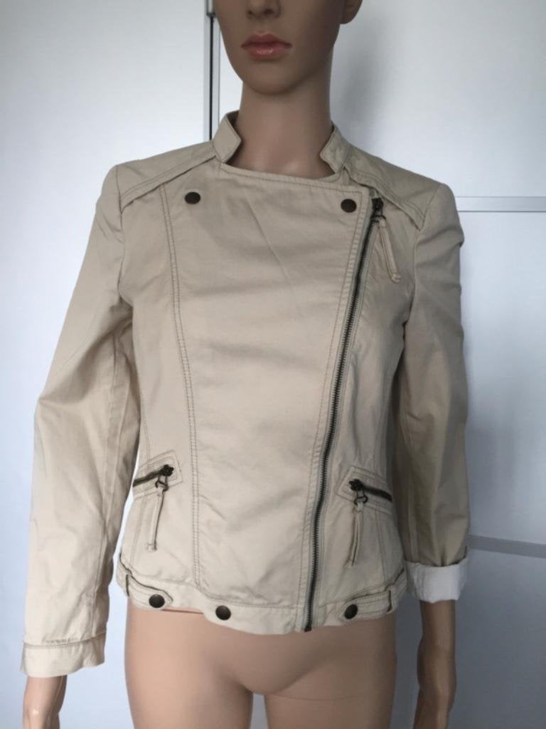 B458 Zara: biker-jasje blazer colbert jas maat 36=S beige, Kleding | Dames, Ophalen of Verzenden, Zo goed als nieuw, Jasje, Maat 36 (S)