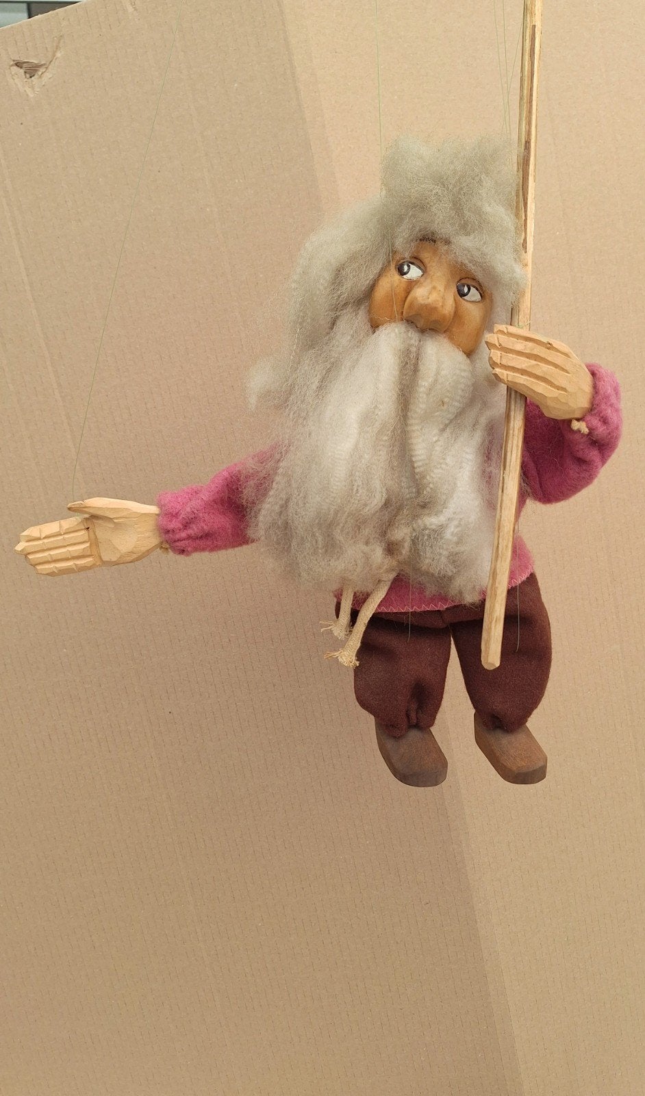 Handgemaakte Houten Marionet - Oude Man met Baard, Handgemaakt, Meerkleurig, Zo goed als nieuw, Knutselwerk